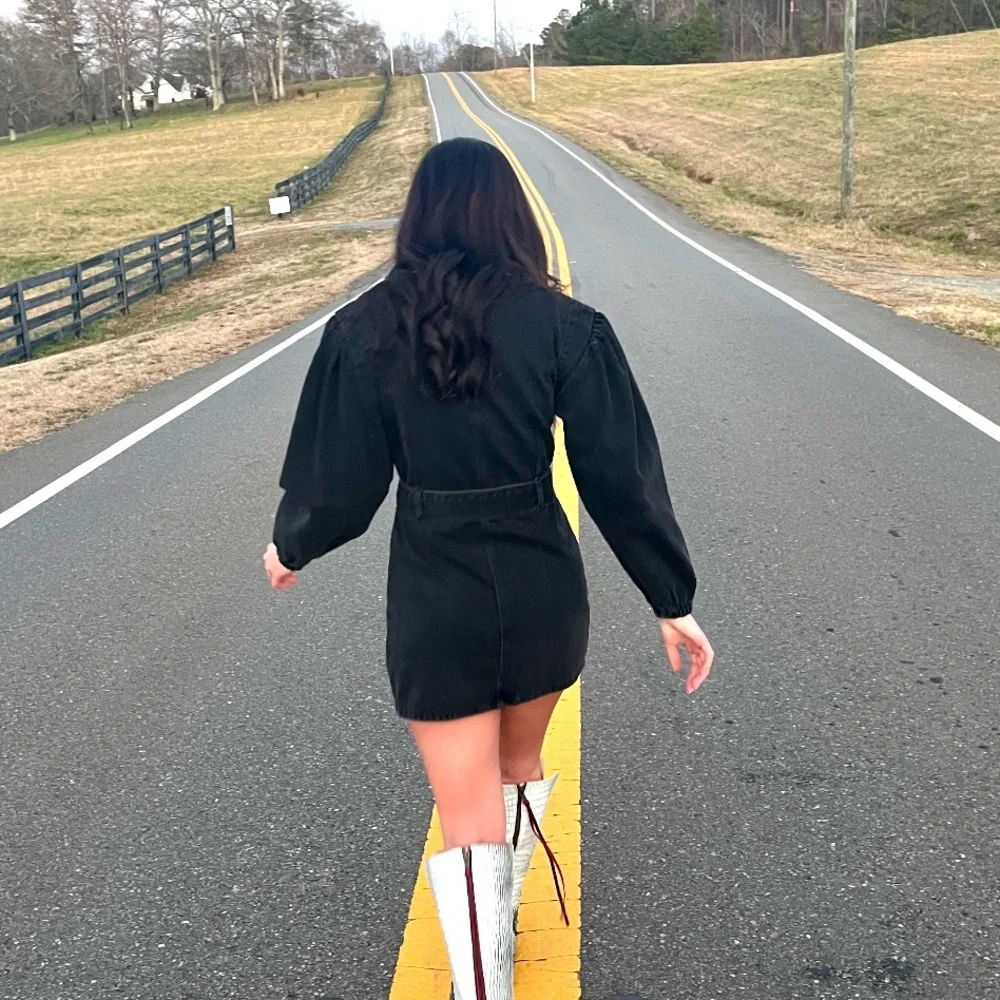 Boohoo Washed Black Denim Dress - Picture 3 of 6